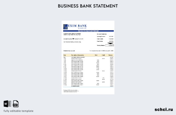 цифровая загрузка выписки по бизнес счету банка Exim в формате Word и PDF шаблон